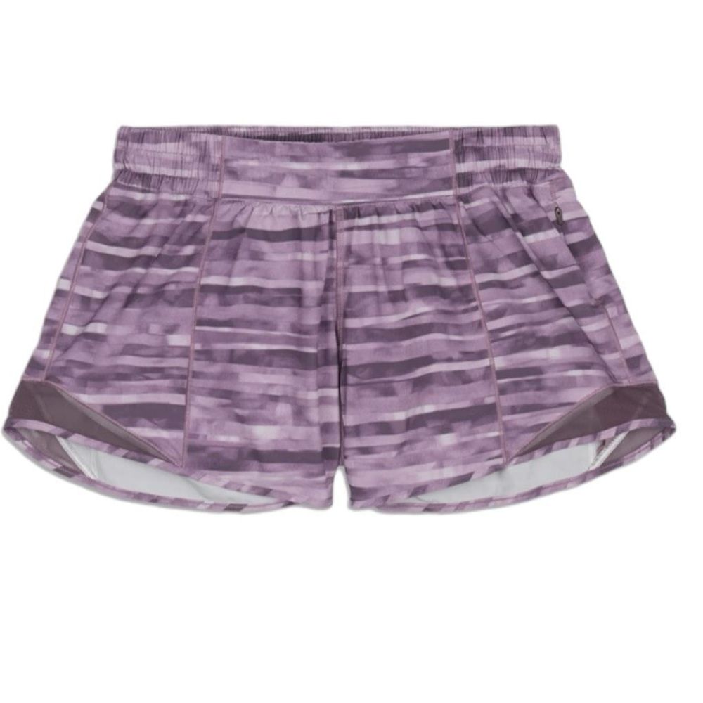 Lululemon Hotty Hot Short Size 12 Purple print Lined with Zipper Pocket